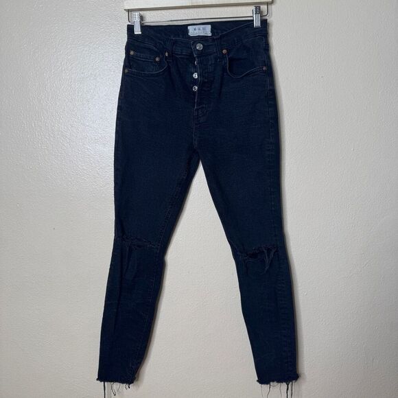 We The Free Denim - We The Free Jeans Women's 29 Black Button Fly High Waisted Distressed